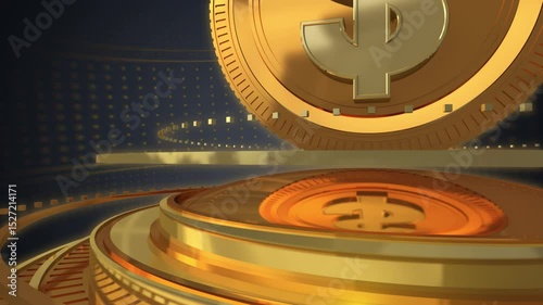 MODERN FINANCIAL BROADCAST DESIGN OF ANIMATED GOLDEN DOLLAR SYMBOL FOR PROGRAM INTRODUCTIONS