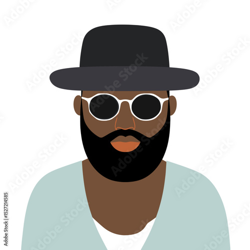 Man person with dark skin sunglasses hat illustration vector