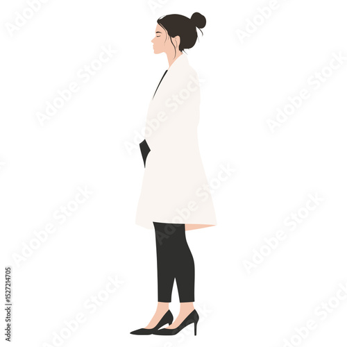 A woman in an oversized white coat illustration minimalist profile vector