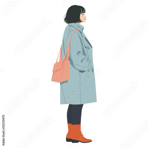 A woman in a light blue trench coat illustration profile modern vector