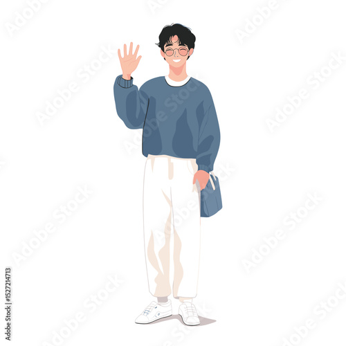 Korean man sweater pants illustration vector