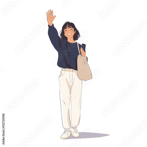 Illustration woman smiling person waving vector