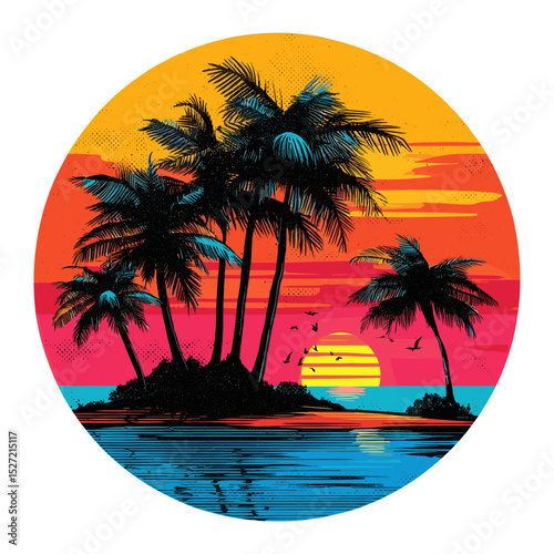 Trees illustration tropical sunset vector
