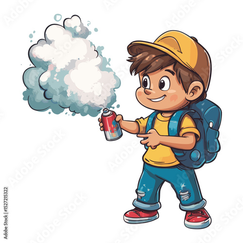 Kid cartoon character cloud spray paint vector
