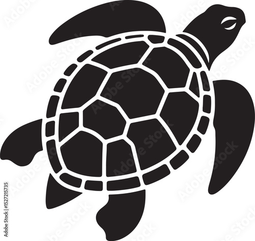 Turtle Black Silhouette Vector, Sea Animal Clipart & Ocean Wildlife Design