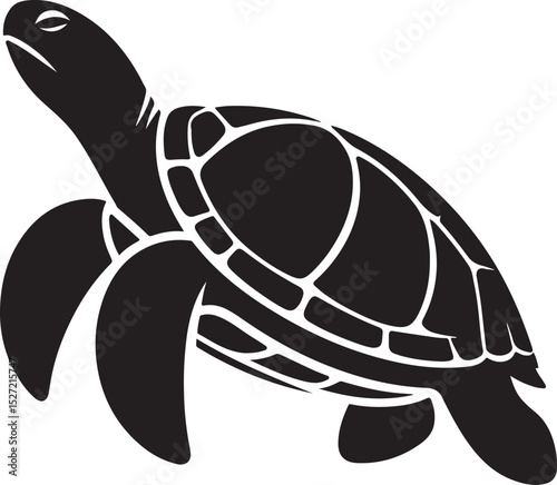 Turtle Black Silhouette Vector, Sea Animal Clipart & Ocean Wildlife Design