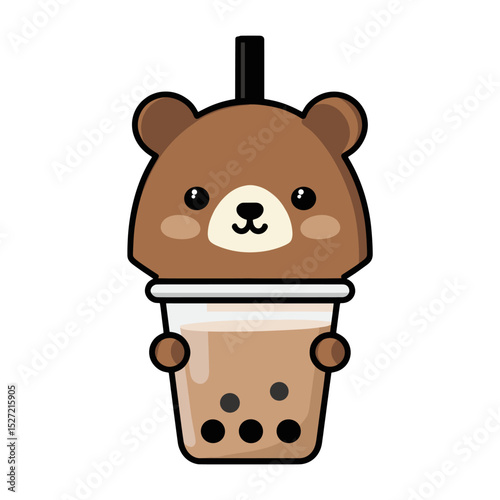 Boba tea bear illustration kawaii vector