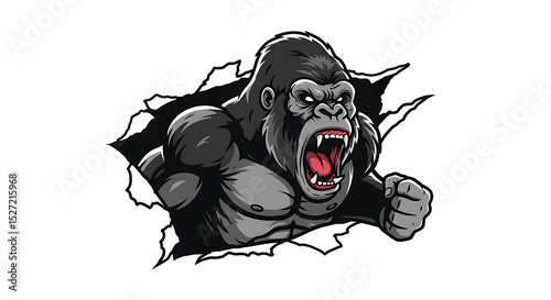vector art line of angry gorilla brave with fire effect and siluet effect suitable for mockup and logo product of team isolated white background