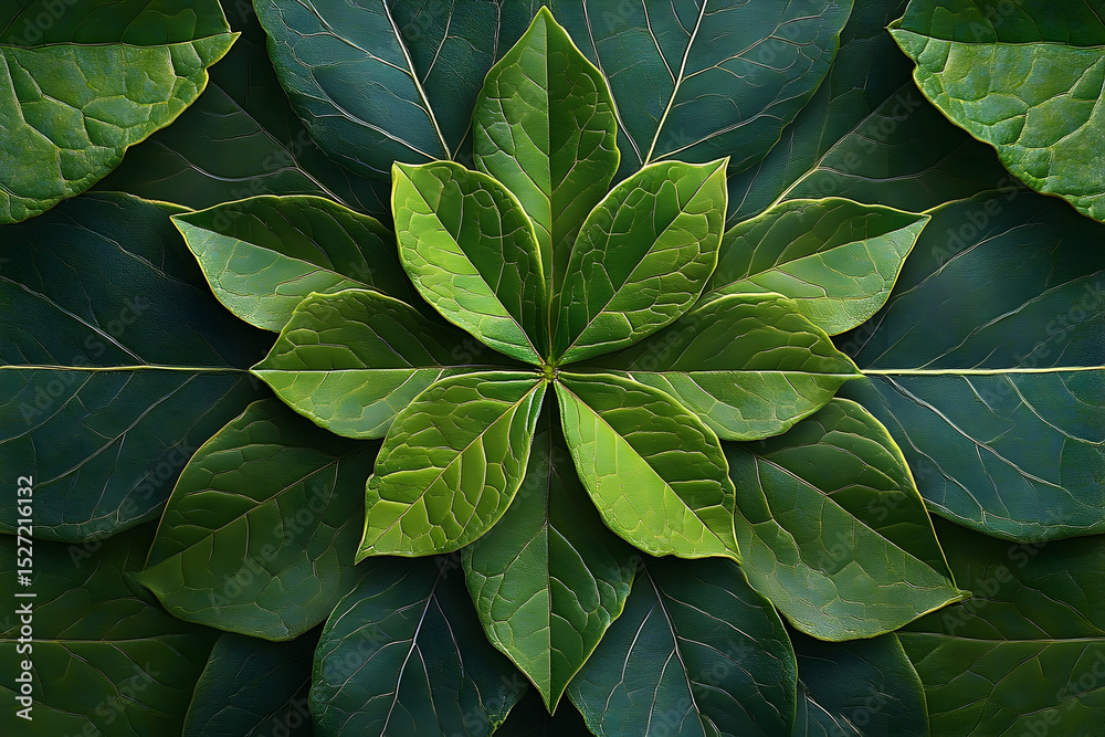 Fototapeta premium Intricate arrangement of overlapping leaves in vibrant green hues.