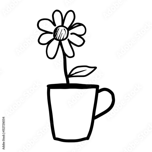 Flower in cup simple doodle black vector