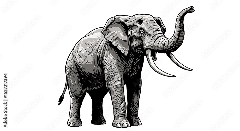 Fototapeta premium vector art line of angry elephant brave with fire effect and siluet effect suitable for mockup and logo product of team isolated white background