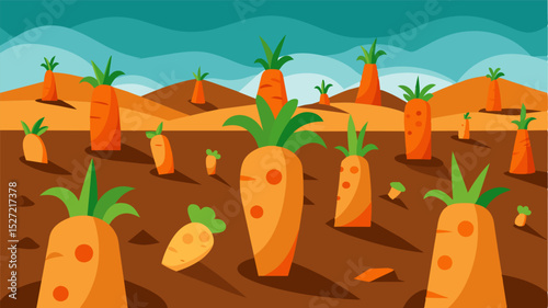 A barren field of failed carrot crops the oncevibrant orange roots now shriveled and unappetizing.. Vector illustration