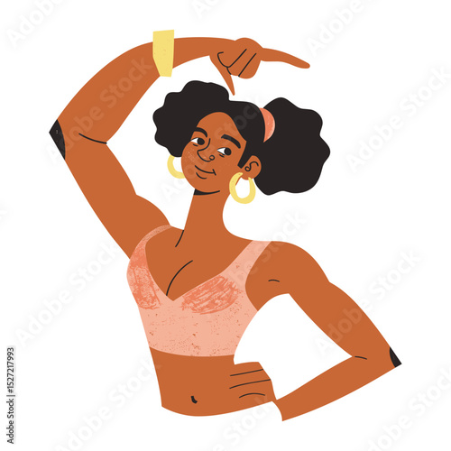 Black woman showing arm muscle illustration style fashionable vector