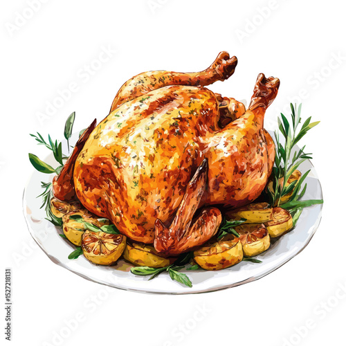 Whole roasted chicken background white vector graphic illustration vector