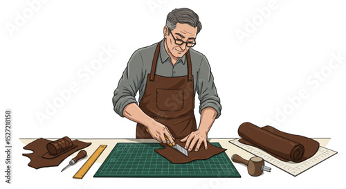 Leather Craftsman Cutting Material for Fashion Bag – Vector Illustration