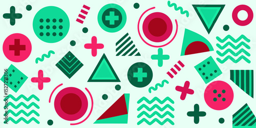 Abstract Geometric Pattern Vibrant Green and Pink Shapes