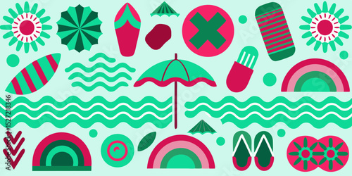 Summer Vibes Abstract Beach Illustration with Bold Colors and Geometric Shapes