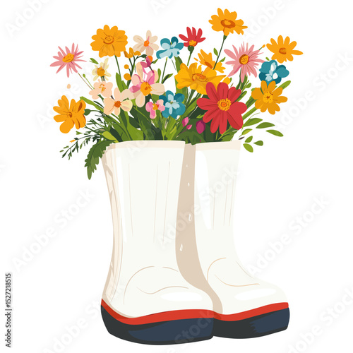 A pair of white rain boots with flowers inside illustration graphics colorful vector