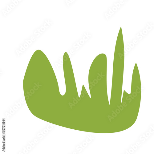 Flat design of mixed grass with rounded and pointed blades, ideal for landscapes, foliage decorations, or jungle-themed compositions.

