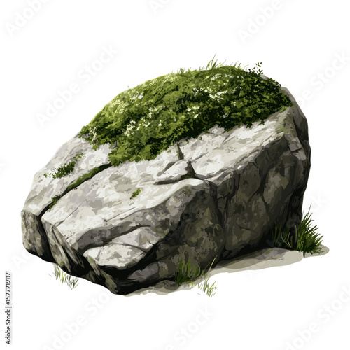 A huge rock with moss illustration vegetation landscape vector