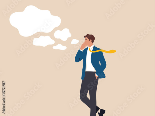 Businessman Deep in Thought with Floating Clouds Concept