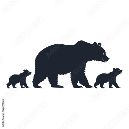 Bear and 2 cubs silhouette bear illustration vector