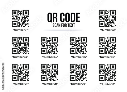 QR code scan to get text "Number01 to 10" vector file. Digital code identification scan. information bar code. QR retail app scan. vector