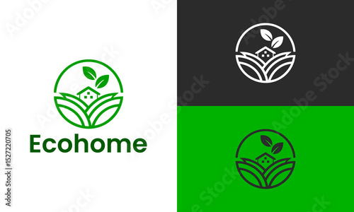 Home with leaf, Green house logo design template ai generated