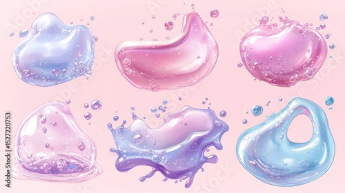 Abstract, vibrant, cosmetic, liquid, splash, drops, bubbles,  jelly,  gel,  serum,  essence,  beauty, 