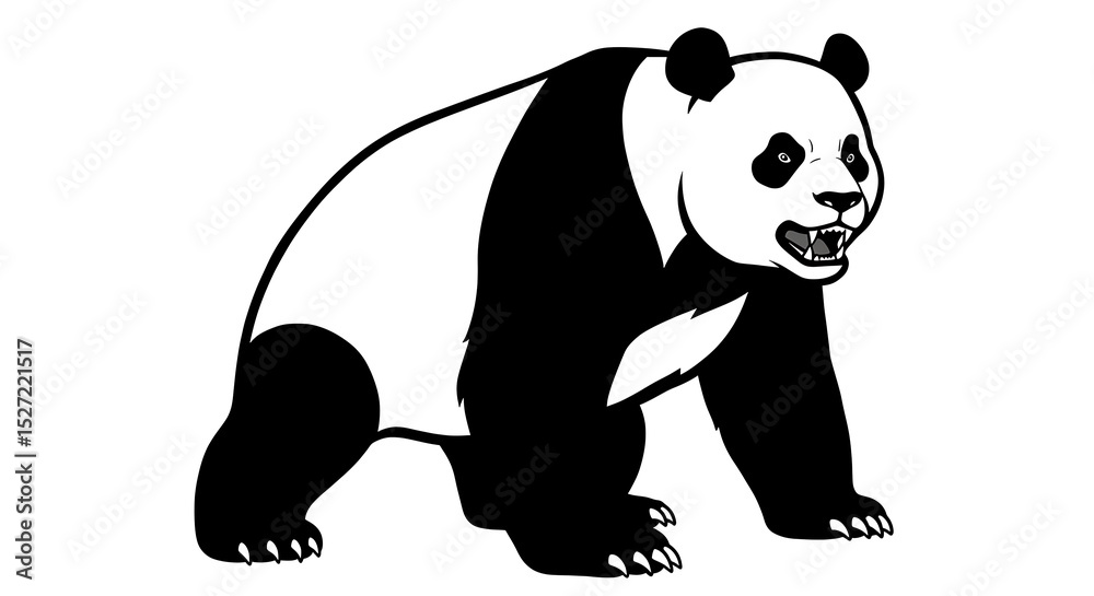Obraz premium vector art line of angry cute panda face with fire effect and siluet effect suitable for mockup and logo product of team isolated white background
