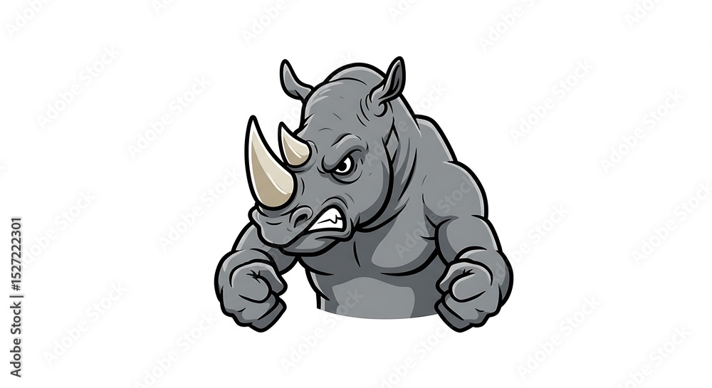 Fototapeta premium vector art line of angry rhino brave gentle muscle with fire effect and siluet effect suitable for mockup and logo product of team isolated white background