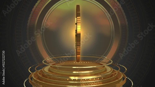 PREMIUM FINANCIAL BROADCAST ELEMENT 3D RUPEE SYMBOL IN CINEMATIC GOLD ROTATION LOOP ANIMATION BACKGROUND