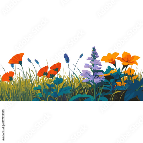 Summer landscape border illustration background flowers vector