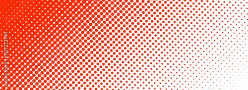 Red halftone corner gradient texture. Fading cartoon polka dot background. Dotted tilted gradation pattern. Fading comic pop art overlay backdrop. Vector slant frame halfton patern effect wallpaper