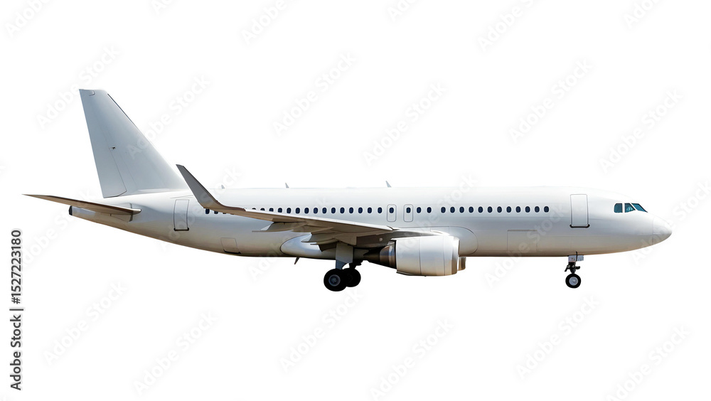 Obraz premium White airplane side view on a transparent background