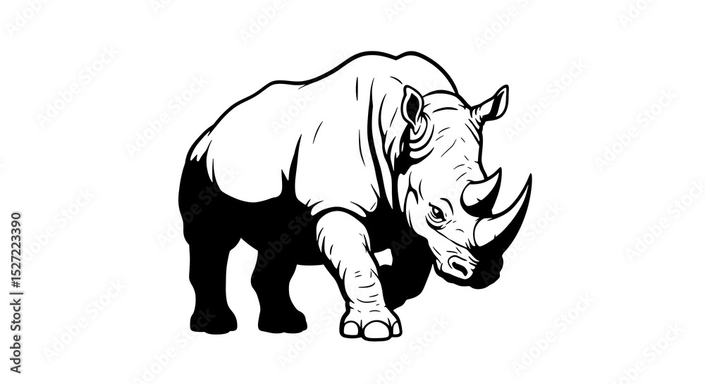 Obraz premium vector art line of angry rhino brave gentle muscle with fire effect and siluet effect suitable for mockup and logo product of team isolated white background