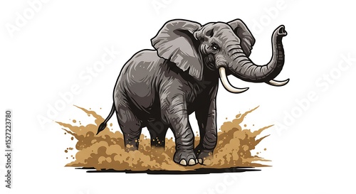 vector art line of angry cute elephant with fire effect and siluet effect suitable for mockup and logo product of team isolated white background