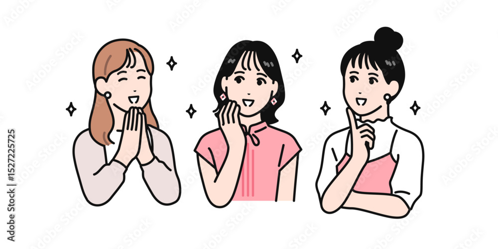 友達と笑顔で話す若い女性のシンプルなベクターイラスト