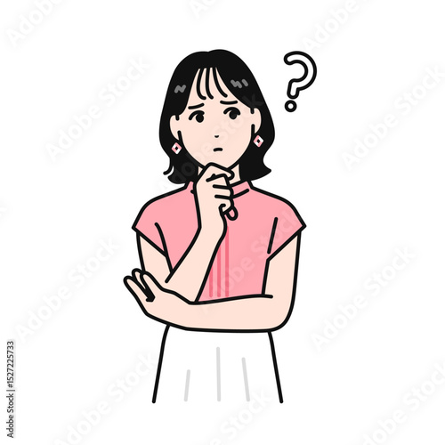 考えるかわいい若い女性のイラスト素材
