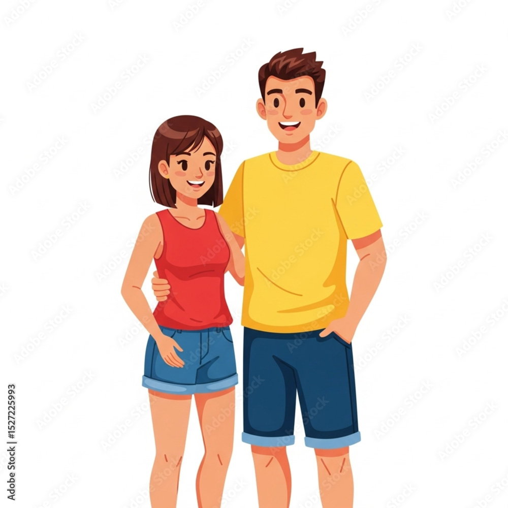 Happy Man and Woman in Casual Summer Clothes – Vector Illustration Set Happy Man and Woman in Casual Summer Clothes – Vector Illustration Set