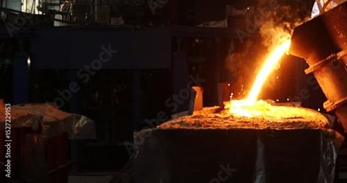 Worker in a metallurgical plant, working with molten metal