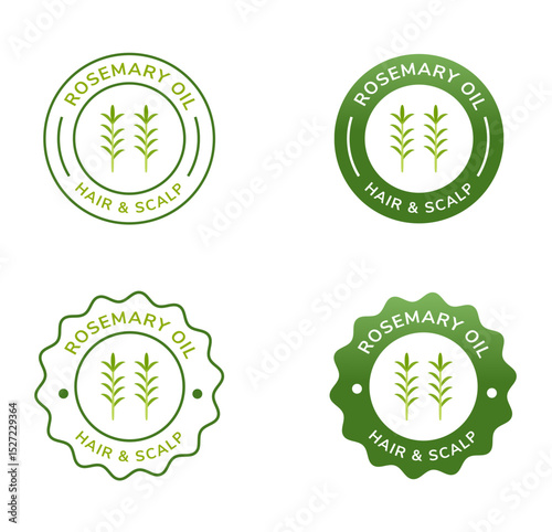 rosemary oil for hair and scalp badge white and green color. natural ingredient for cosmetic or beauty product.