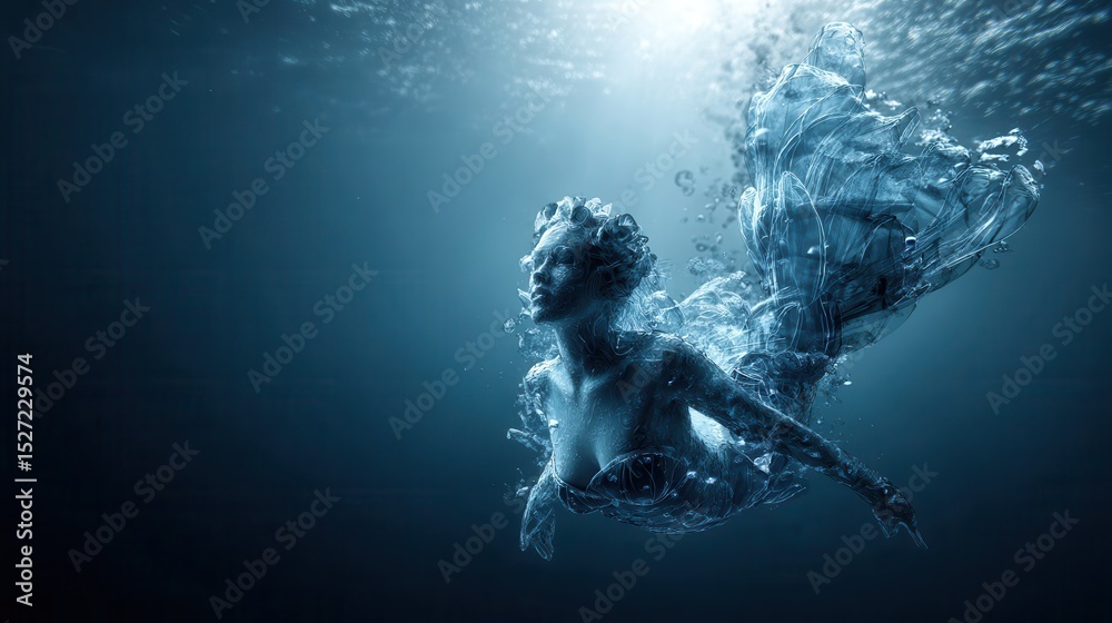 Fototapeta premium Submerged figure in water, forming a captivating underwater scene.