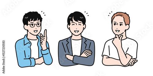 友達と笑顔で話す若い男性のシンプルなベクターイラスト