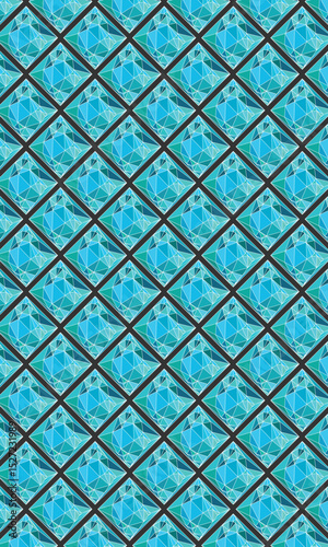 Vector blue triangular mosaic pattern. Abstract geometric polygonal background. Diamond wajik patterns background.