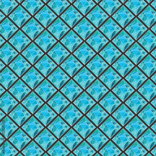 Vector blue triangular mosaic pattern. Abstract geometric polygonal background. Diamond wajik patterns background.