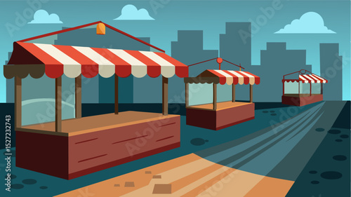 A once lively market now resembles a ghost town with empty stalls and a sense of hopelessness hanging in the air.. Vector illustration