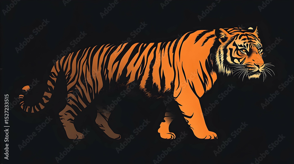 Fototapeta premium Silhouetted tiger in profile view.