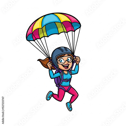 Happy Woman Skydiver Enjoying Parachuting Sport – Vector Illustration