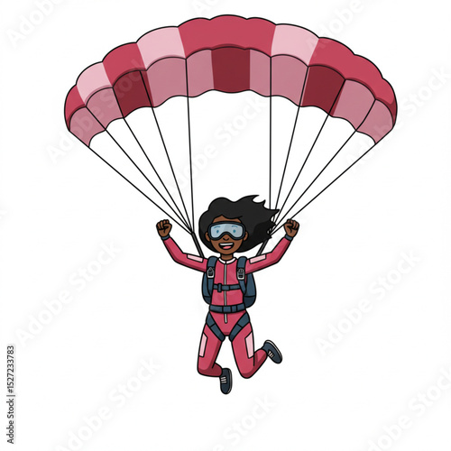 Happy Woman Skydiver Enjoying Parachuting Sport – Vector Illustration